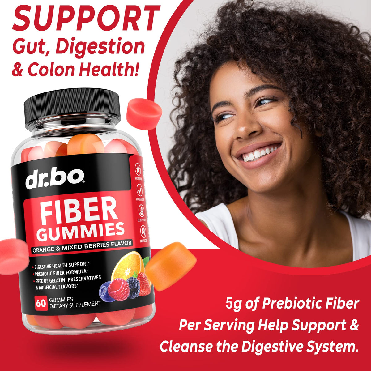 DR. BO Fiber Gummies for Adults & Kids - 60 Gummies - image 3