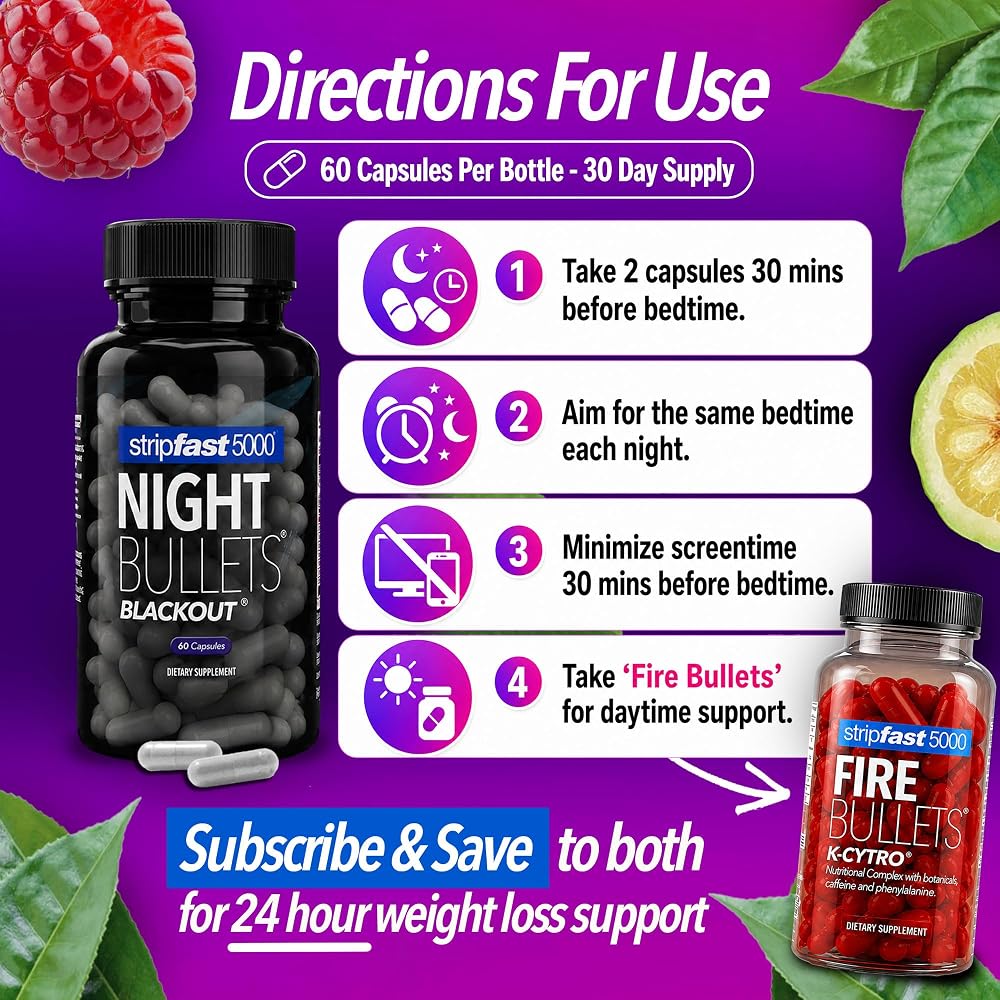 Stripfast5000 Night Bullets Stim-Free Nighttime Fat Burner - 60 Capsules - image 5
