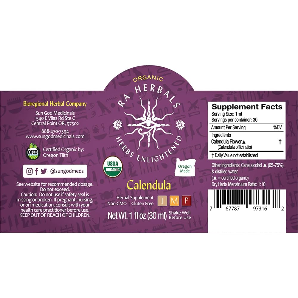 Sun God Medicinals Ra Herbals Organic Calendula Liquid Extract - 1 fl oz - image 2