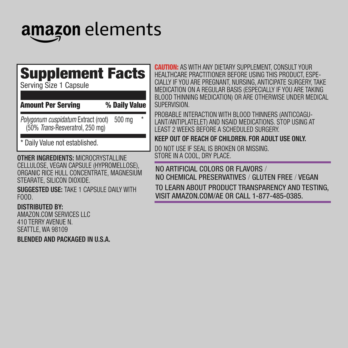 Amazon Elements Trans-Resveratrol 250 mg - 60 Capsules - image 2