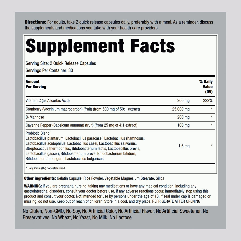 Piping Rock Cranberry Complex with D-Mannose & Probiotic - 60 Capsules - image 2