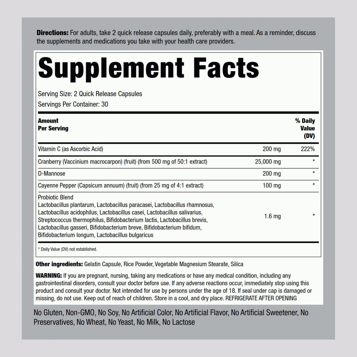 Piping Rock Cranberry Complex with D-Mannose & Probiotic - 60 Capsules - image 2
