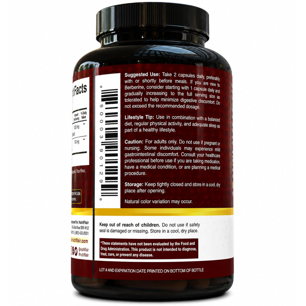 NutriFlair Berberine HCl 1200mg with Ceylon Cinnamon - 120 Capsules - image 3