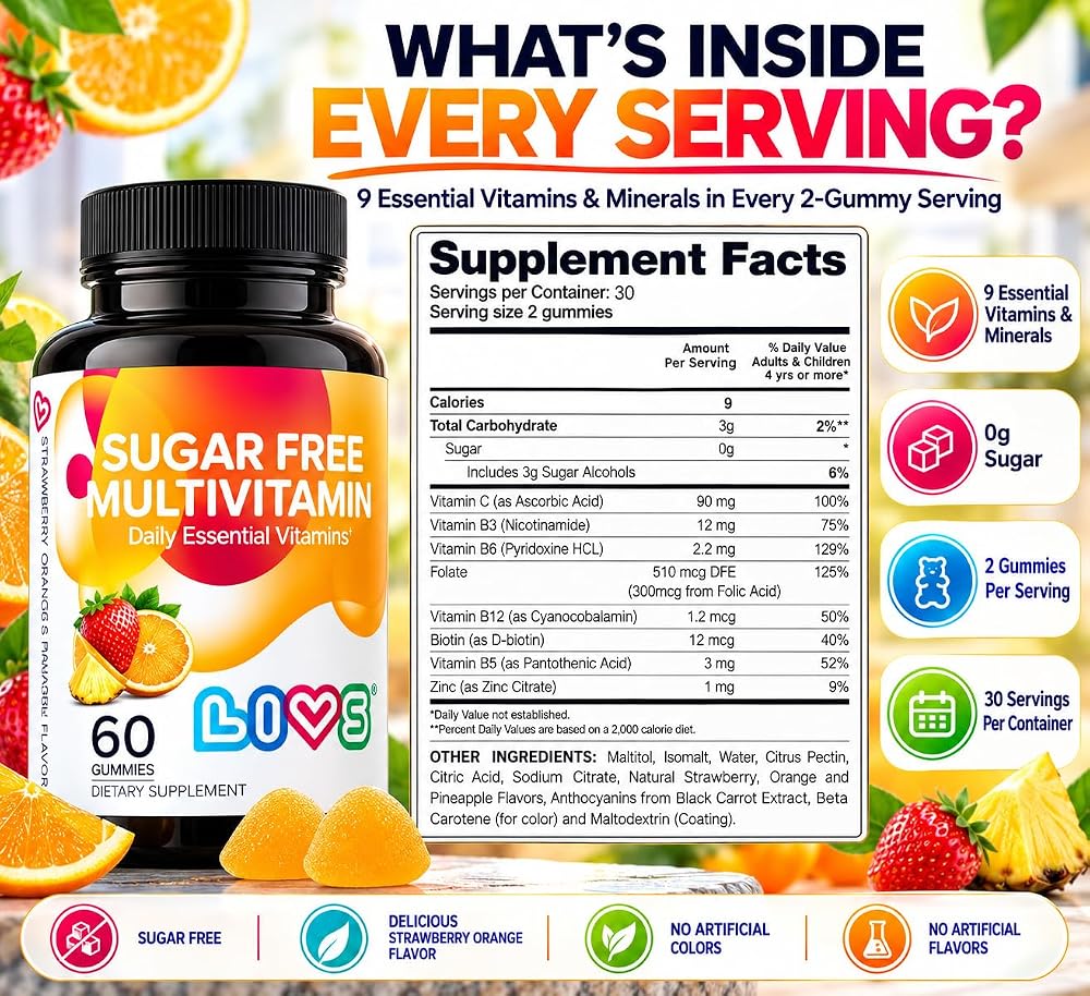 LIVS Sugar Free Multivitamin Gummies for Adults & Kids - 60 Gummies - image 2