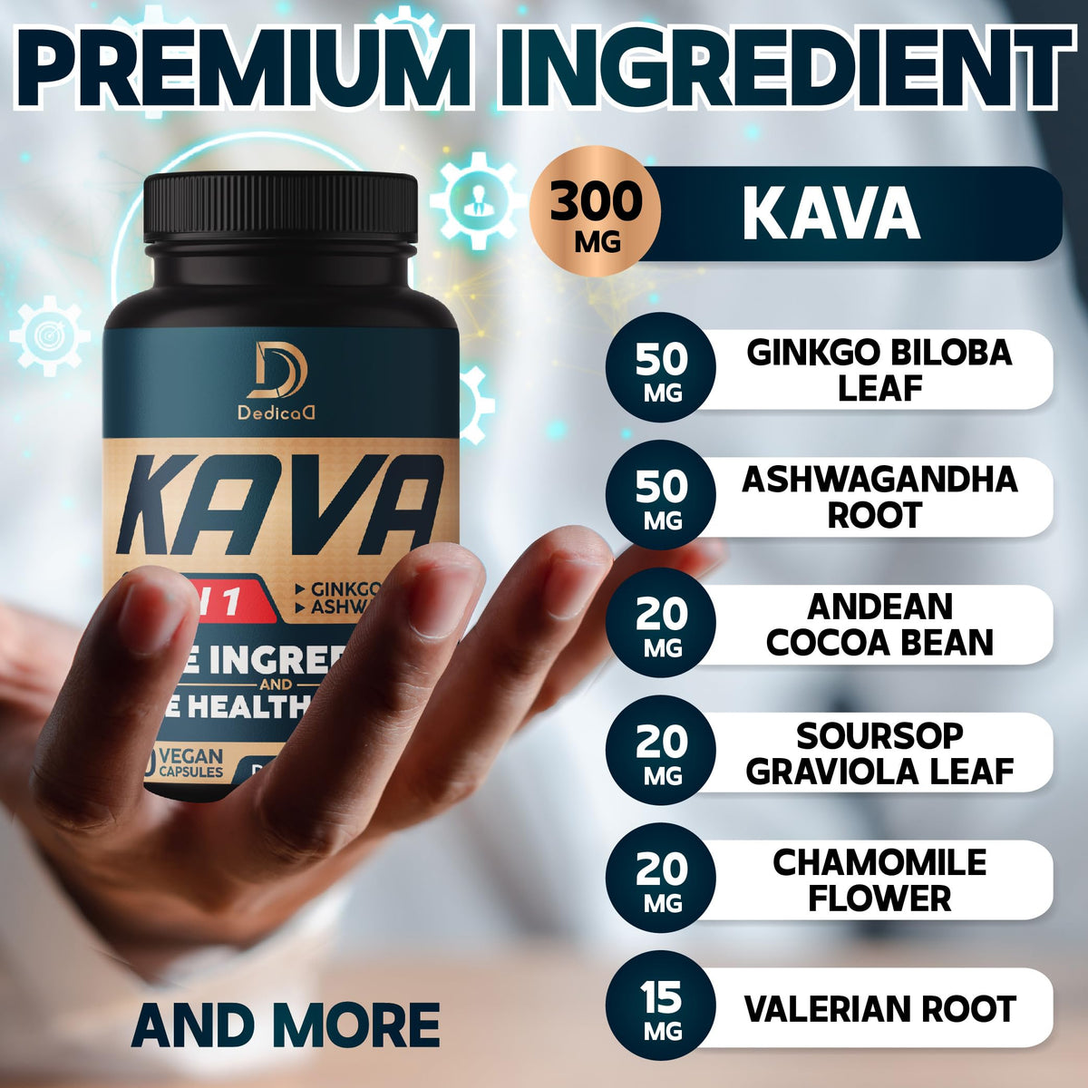 DEDICAD Kava Kava Capsules with Ashwagandha & Valerian - 90 Capsules - image 3