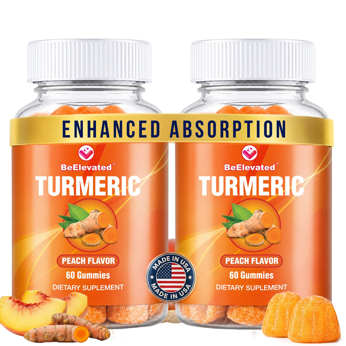 BeElevated Turmeric Gummies for Adults Peach Flavor