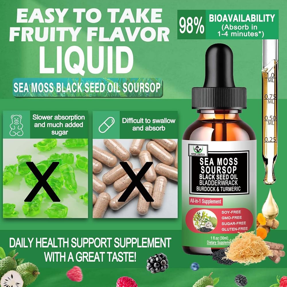 Vita Letuo Sea Moss Black Seed Oil Soursop Liquid Drops - 1 Fl Oz - image 5