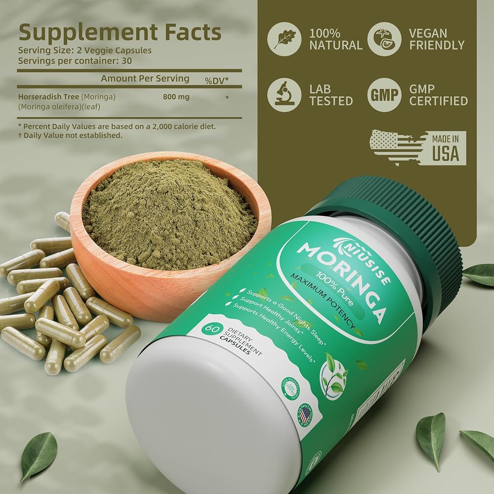 NIUSISE Moringa Powder Capsules 800mg Energy Support - 60 Capsules - image 2