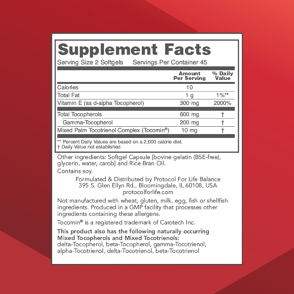 PROTOCOL FOR LIFE BALANCE Gamma E Toco Complex 300 mg - 90 Softgels - image 2