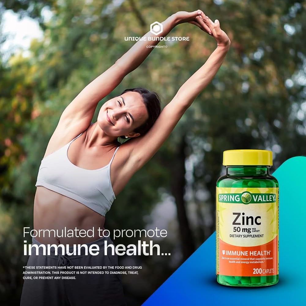 Unique Bundle Zinc 50mg, 200 Caplets - Dietary Supplement, Zinc