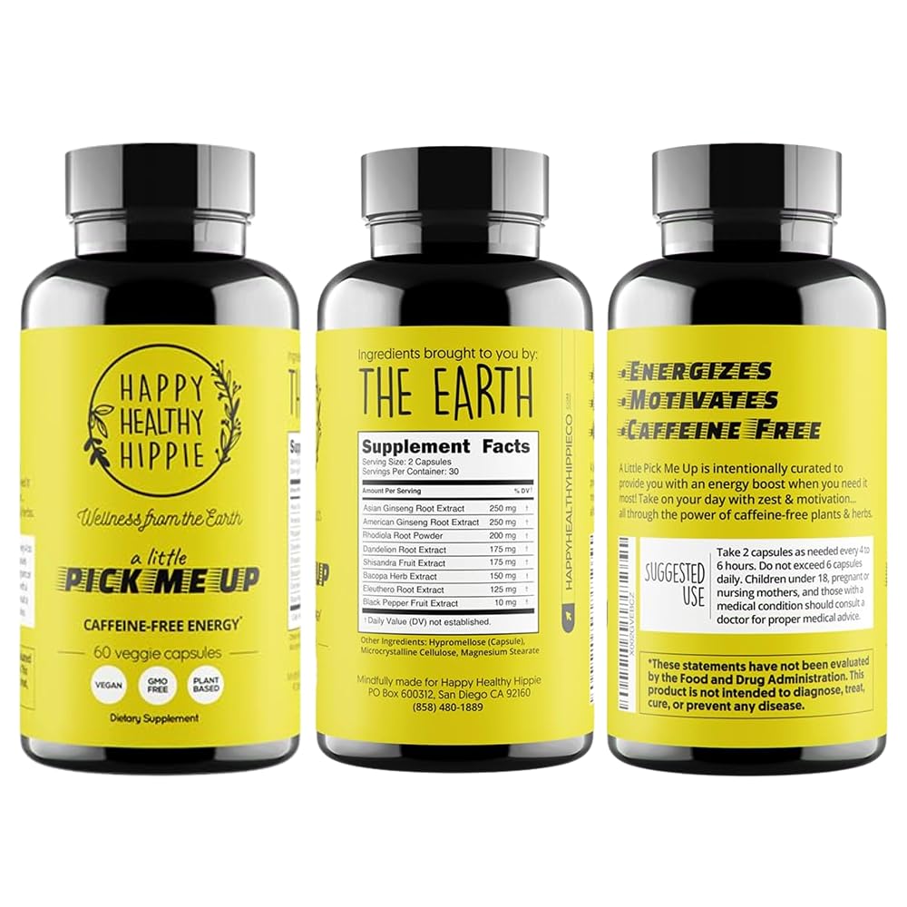 Happy Healthy Hippie Caffeine Free Energy Pills, 7 Herb Complex - 60 Capsules - image 8