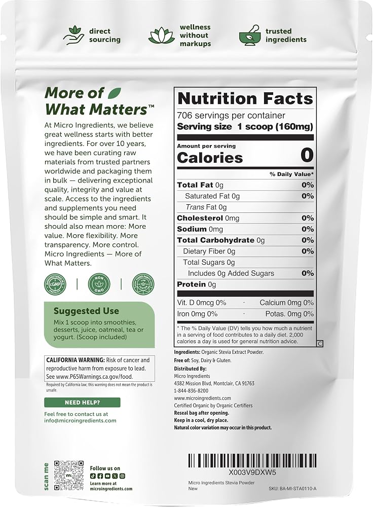 Micro Ingredients Pure Organic Stevia Powder - image 3