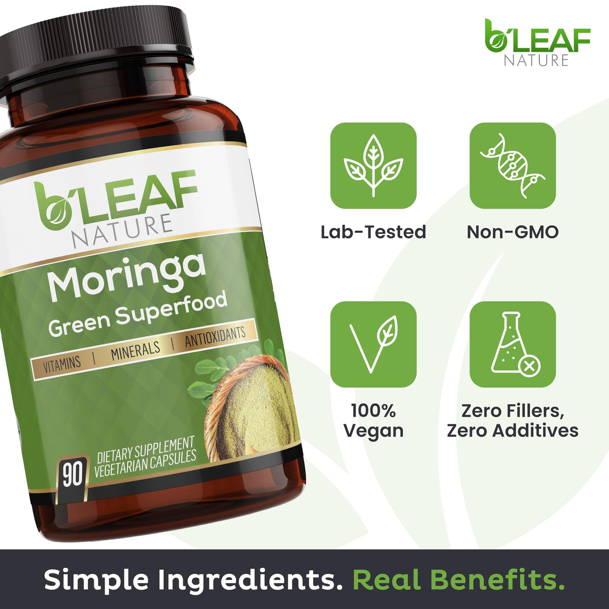 B'LEAF NATURE Organic Moringa Oleifera, 1000mg