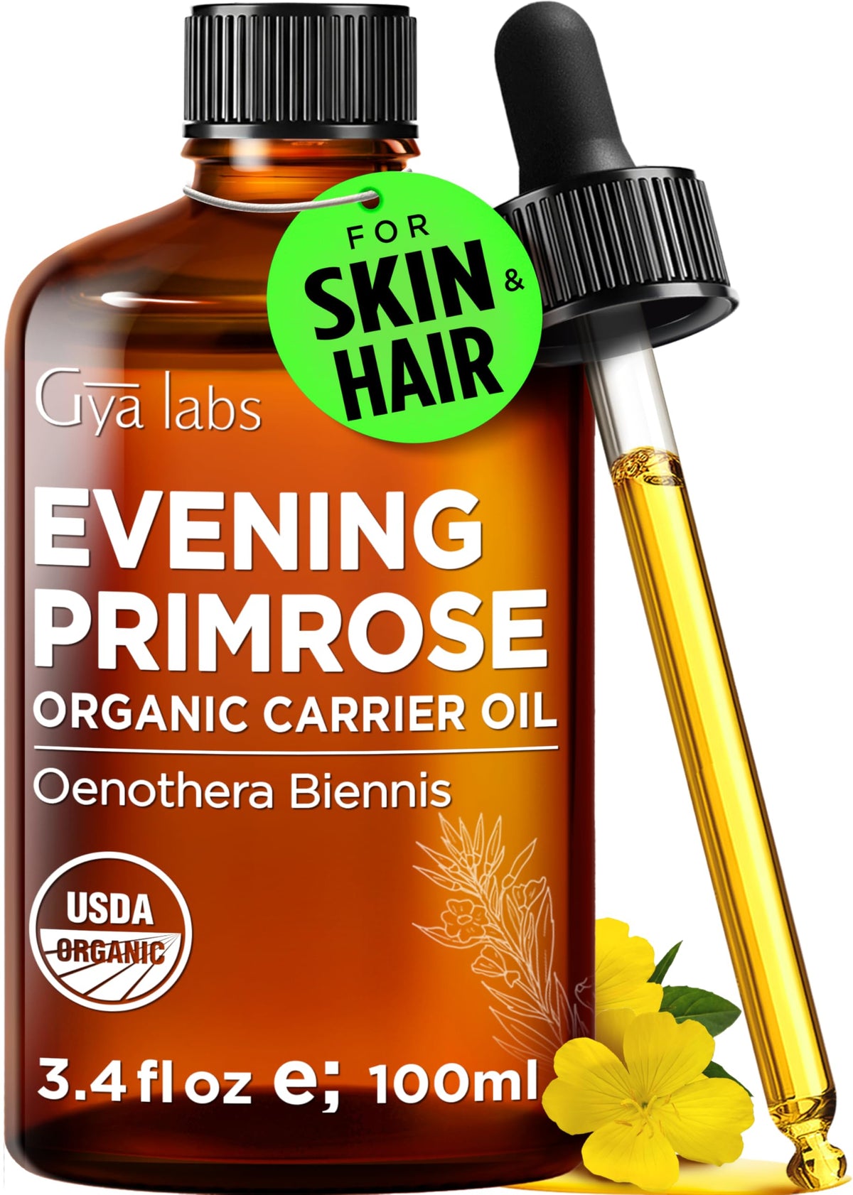 Gya Labs Organic Evening Primrose Oil 3.4 Fl Oz - 100% Cold Pressed