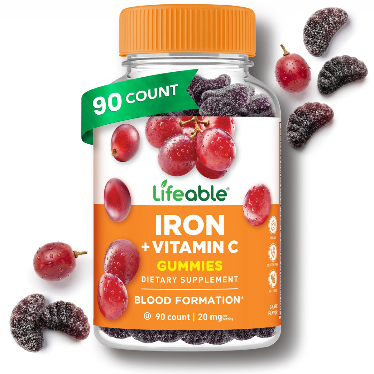 Lifeable Iron Gummies for Women and Men 20 mg - 90 Gummies