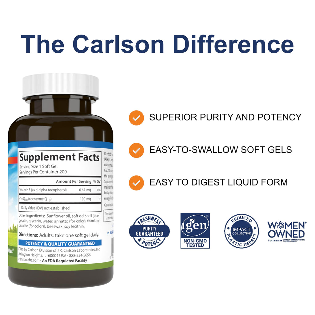 Carlson Co-Q10 100 mg - 200 Softgels - image 2