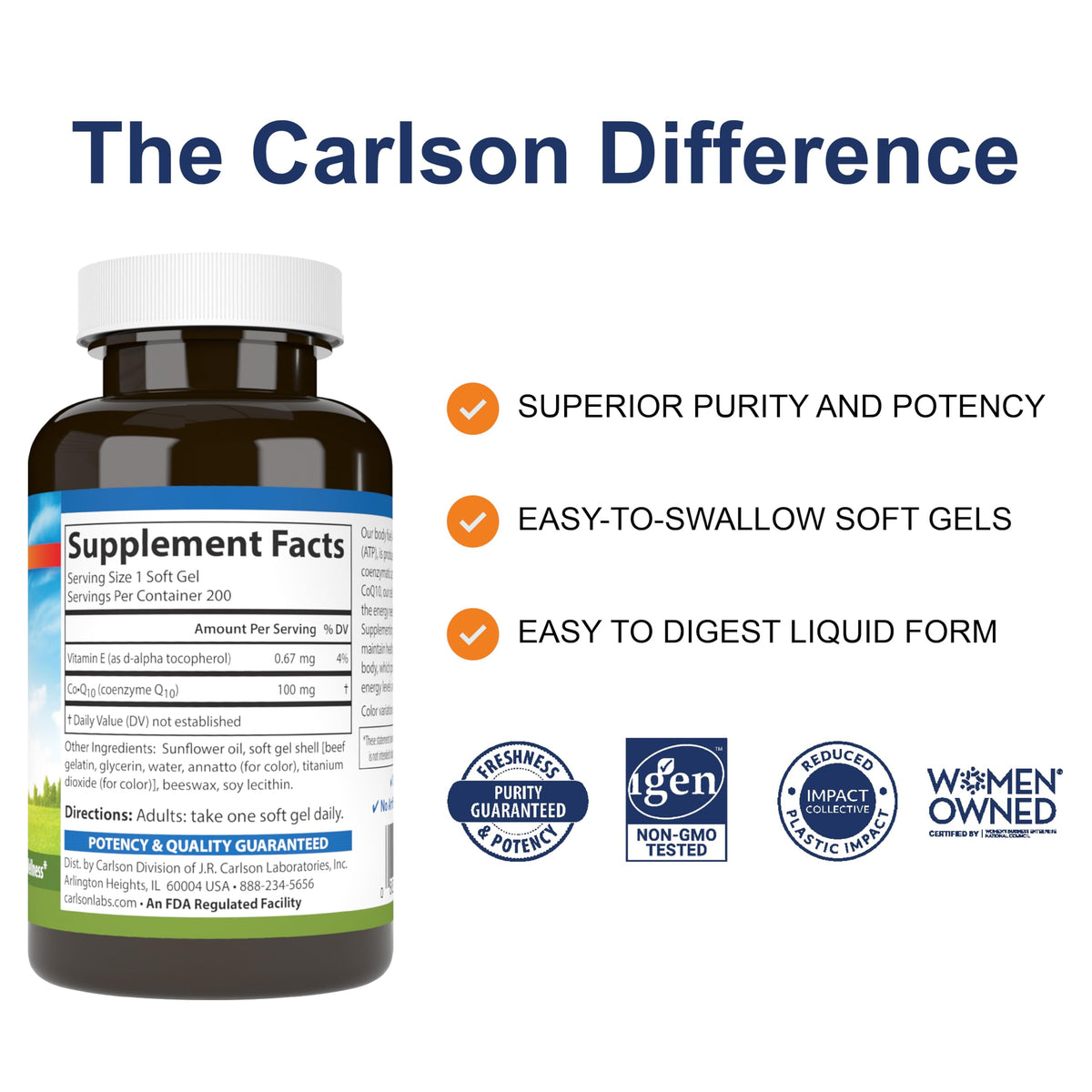 Carlson Co-Q10 100 mg - 200 Softgels - image 2
