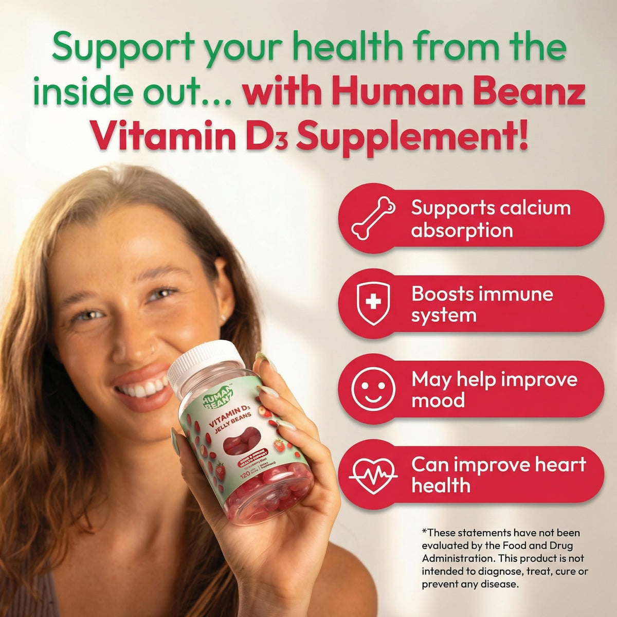 Human Beanz Vitamin D3 Jelly Bean Gummies 2000 IU - 120 Gummies - image 4