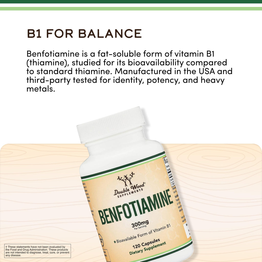 Double Wood Supplements Benfotiamine 300mg Vitamin B1 - 120 Capsules - image 7