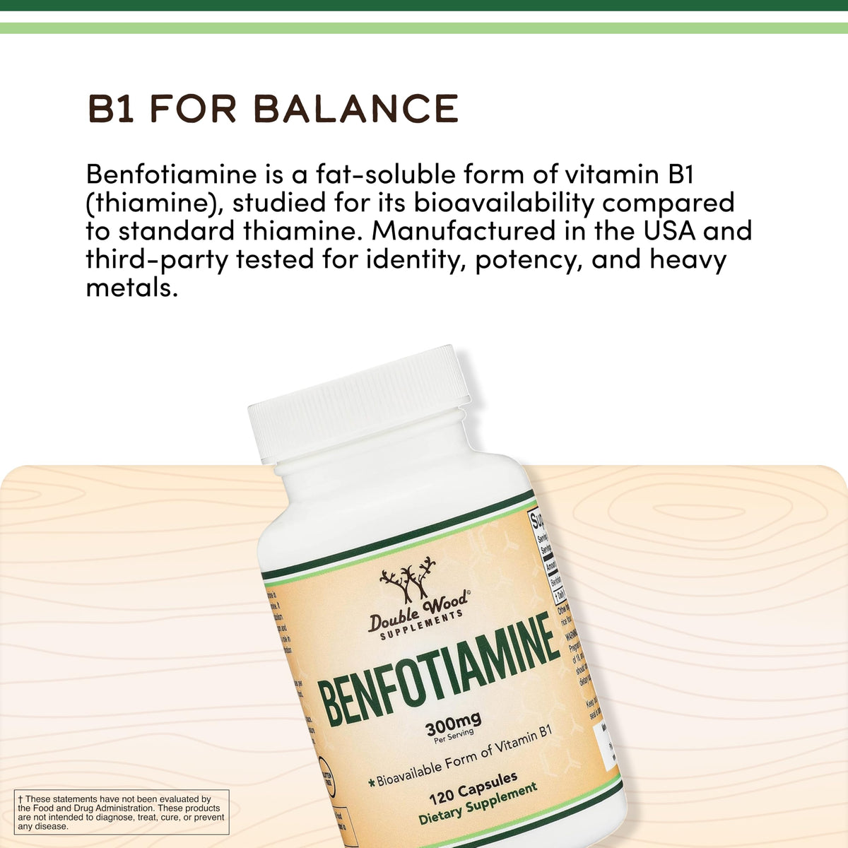Double Wood Supplements Benfotiamine 300mg Vitamin B1 - 120 Capsules - image 7