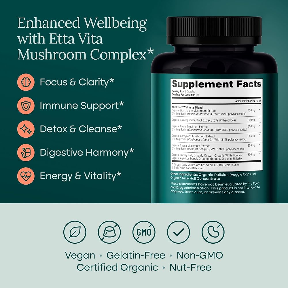 Etta Vita Lions Mane Mushroom Complex 11-in-1 - 90 Capsules - image 5