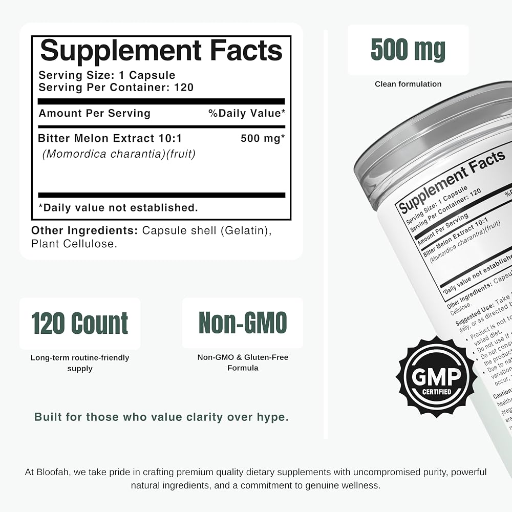 Bloofah BM Bitter Melon Extract 500mg Capsules - 120 Count - image 2
