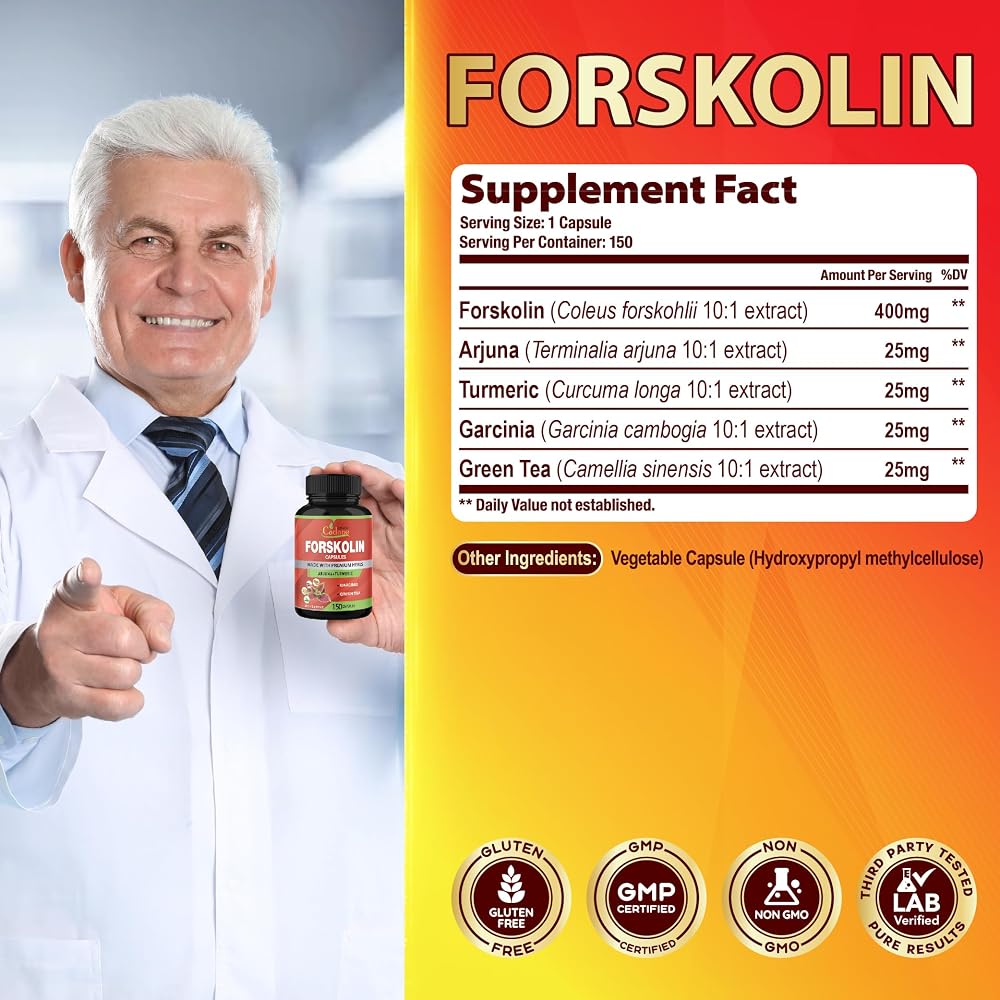 Organic Cadane Forskolin Supplement with Turmeric & Garcinia - 150 Capsules - image 3
