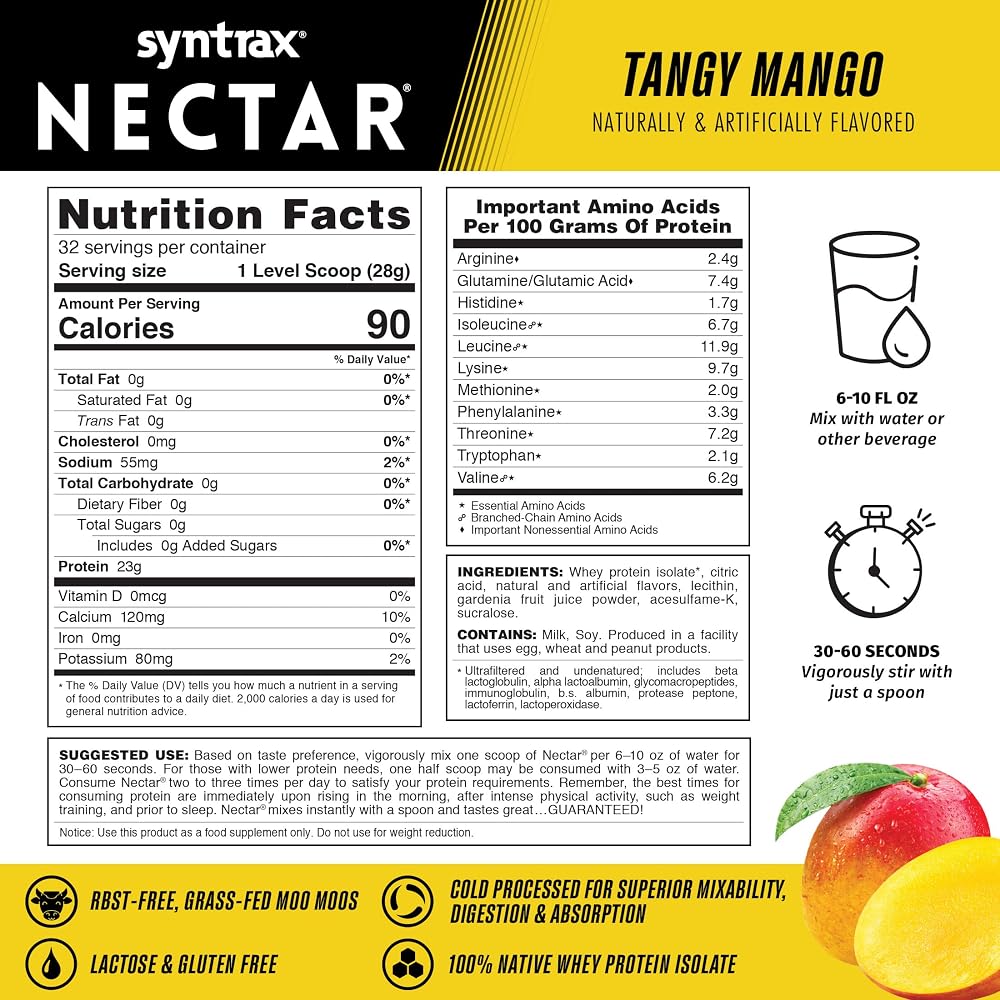 Syntrax Nectar 100% Whey Protein Isolate Powder Tangy Mango - 2 lb - image 3