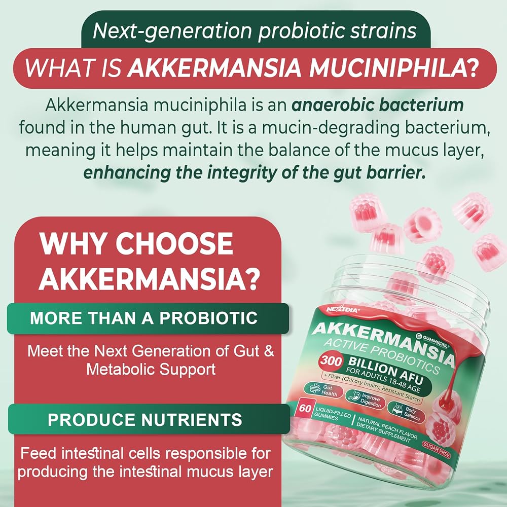 Nextdia Akkermansia Probiotics Gummies with Prebiotics - 60 Count - image 3