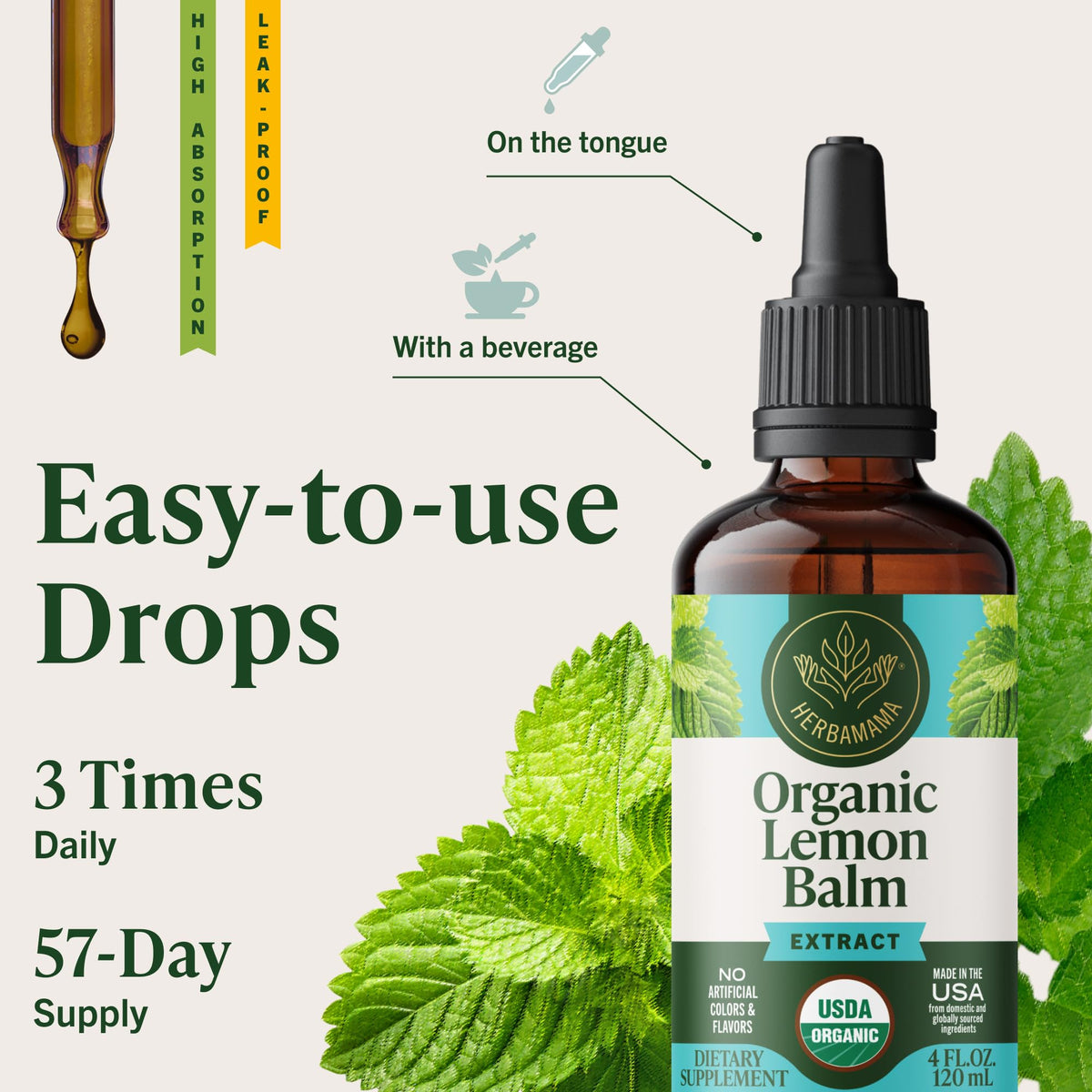 HERBAMAMA Organic Lemon Balm Tincture for Relaxation - 4 oz - image 7