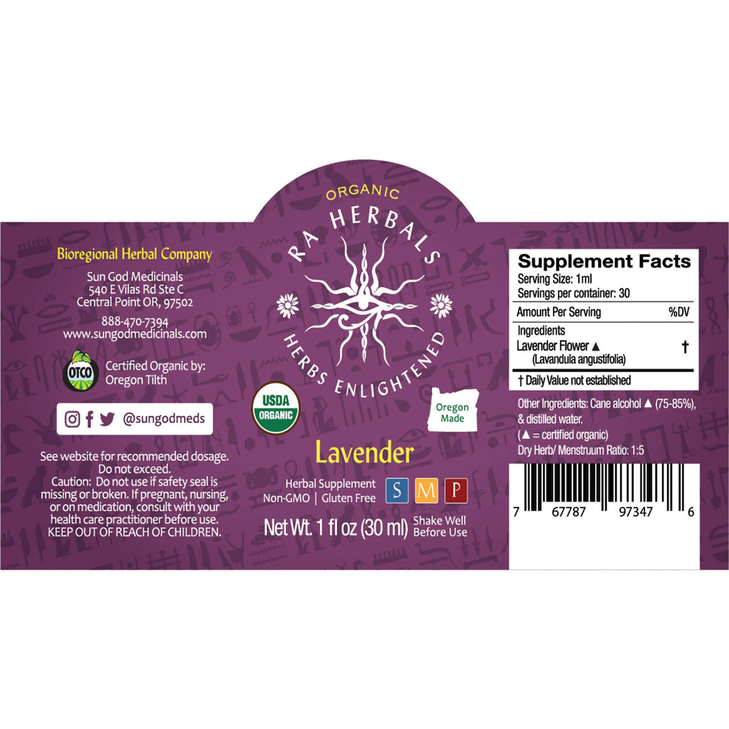 Sun God Medicinals Ra Herbals Organic Lavender Liquid Extract - 1 fl oz - image 2