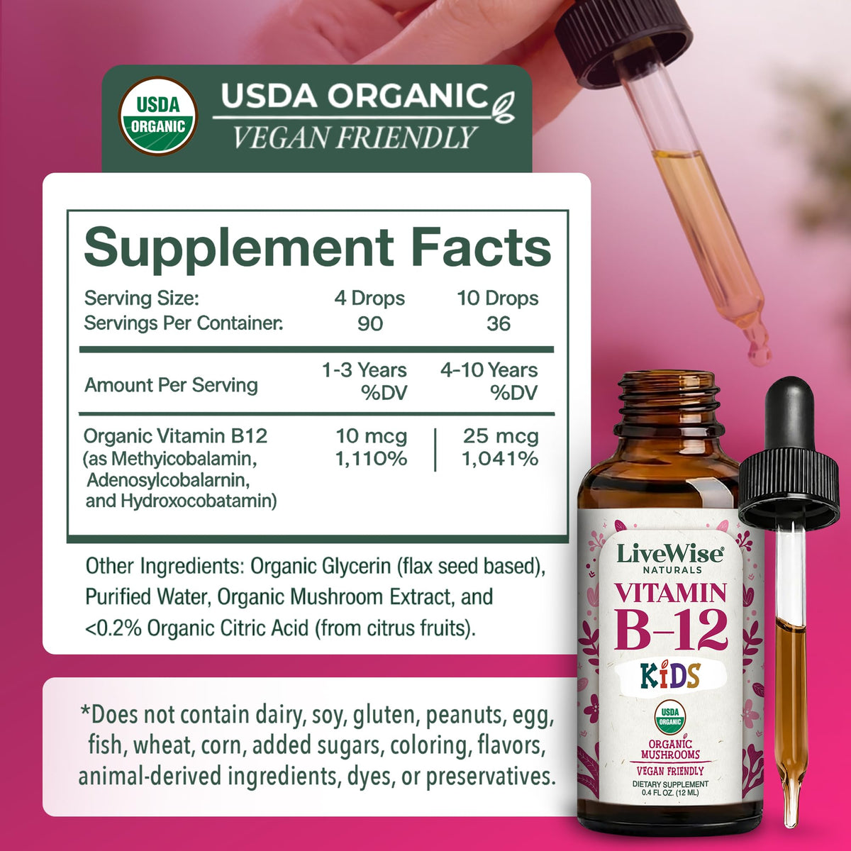 Live Wise Naturals Vitamin B12 Liquid Drops for Kids - 0.4 Fl Oz - image 3