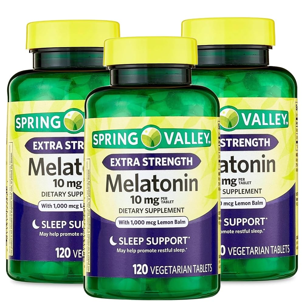 hjnebkp Spring Valley Melatonin 10mg with Lemon Balm for Sleep - 360 Tablets