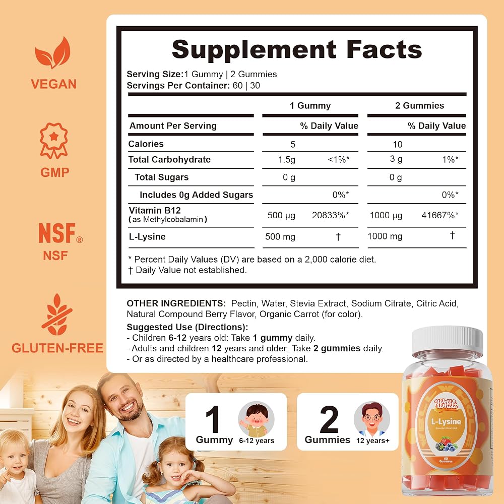 Well&Whole L-Lysine Gummies 1000mg - L-Lysine Supplements for Kids