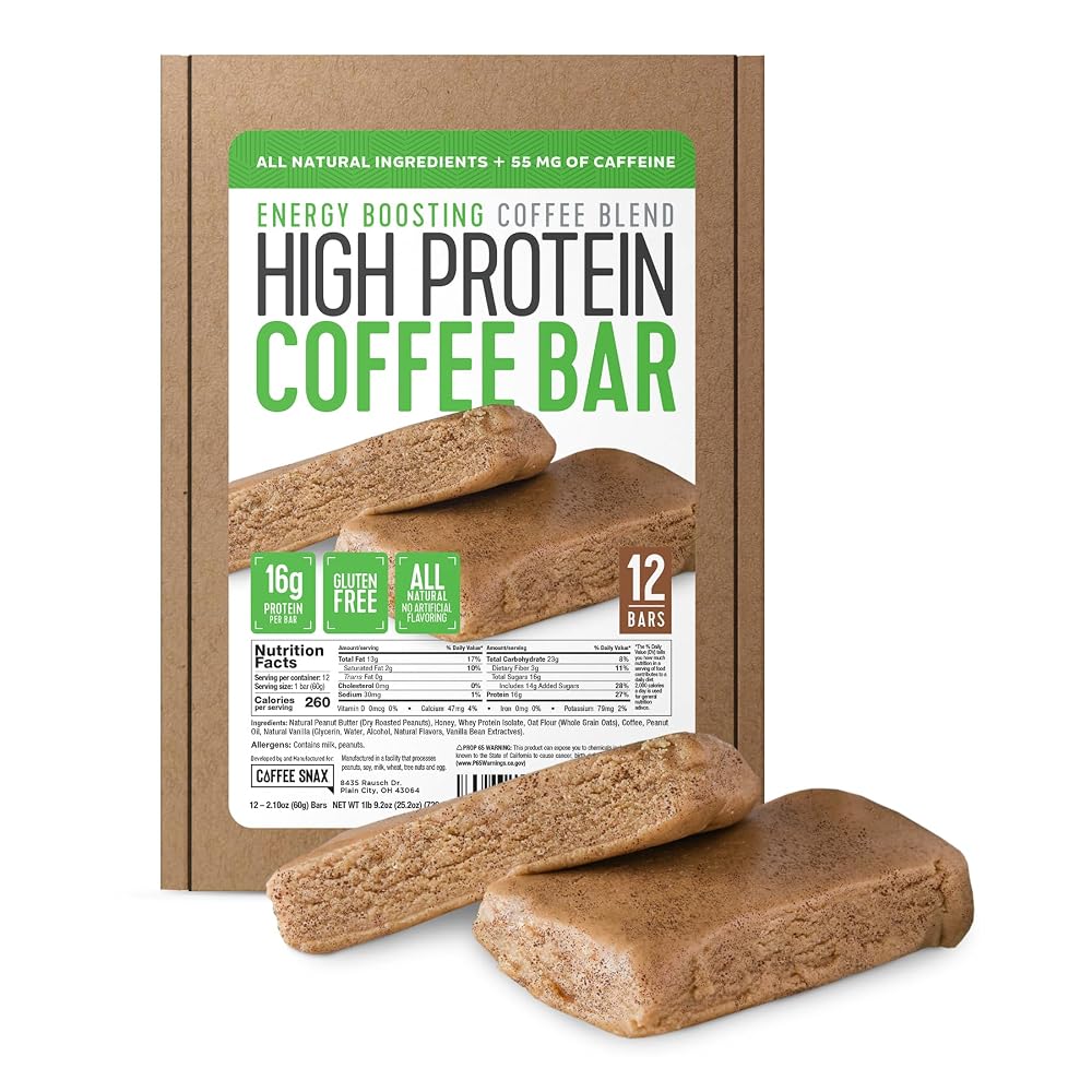 Coffee Snax Protein Coffee Energy Bar Peanut Butter - 12 Count