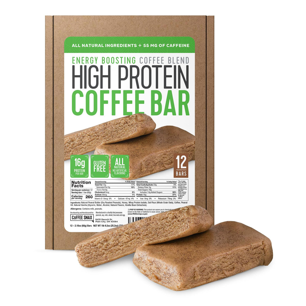 Coffee Snax Protein Coffee Energy Bar Peanut Butter - 12 Count