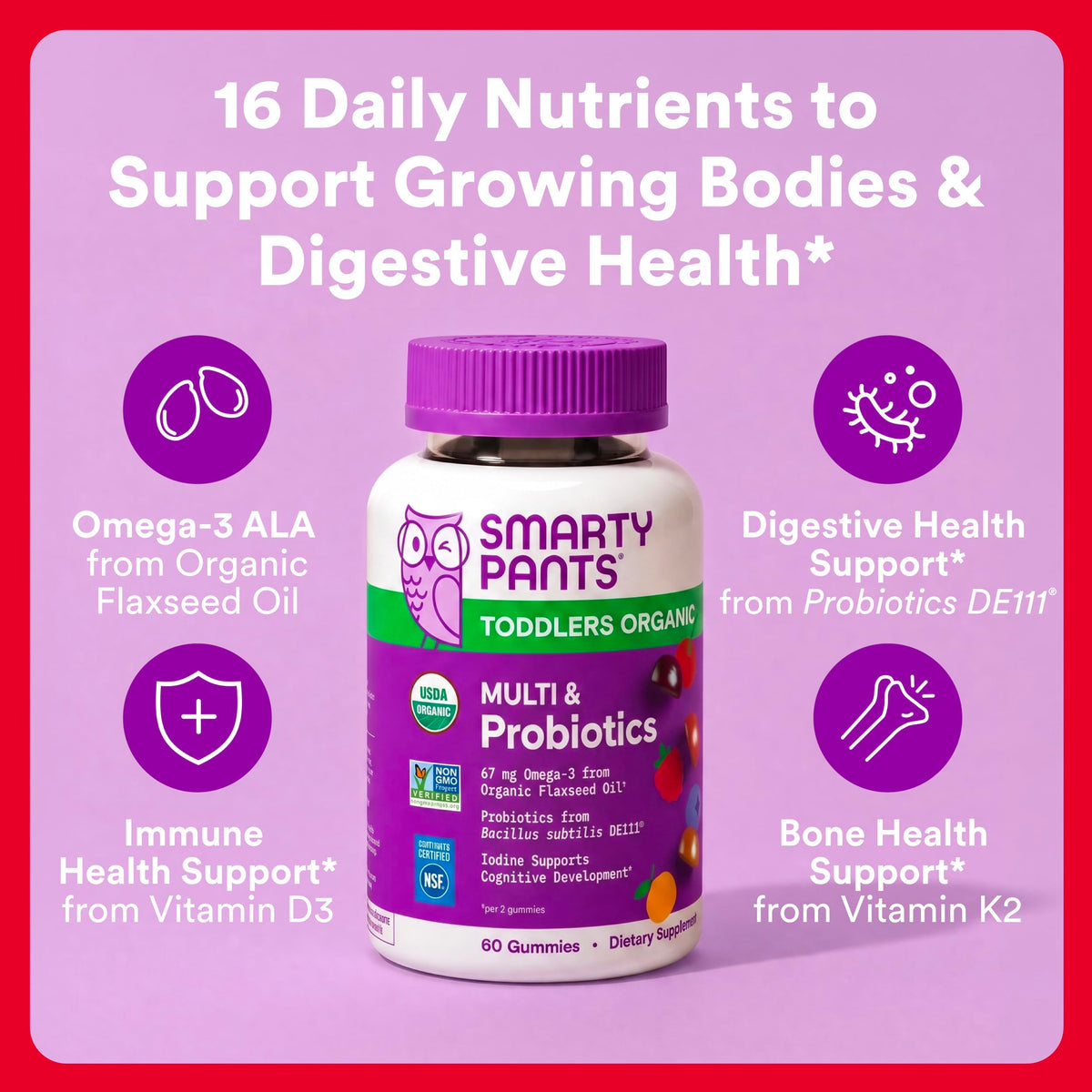 SmartyPants Organic Toddler Multivitamin Gummies - 60 Count - image 2