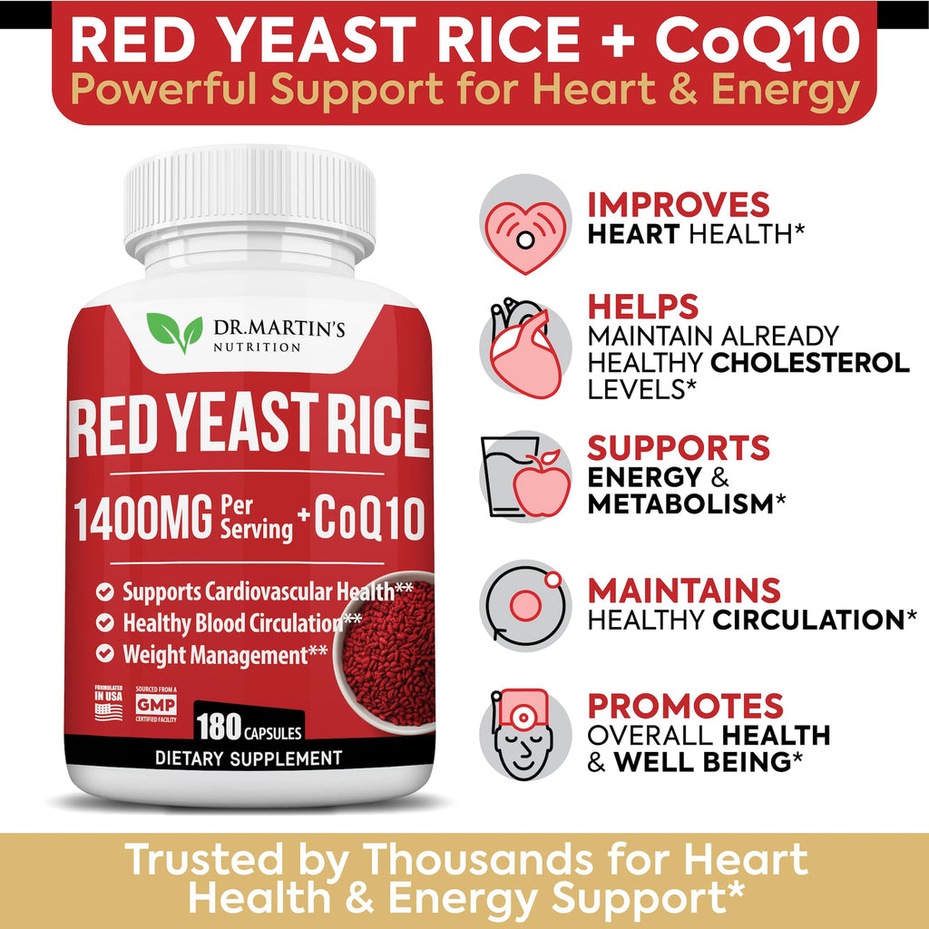 Dr. Martin's Nutrition Red Yeast Rice 1400mg & CoQ10 - 180 Capsules - image 3