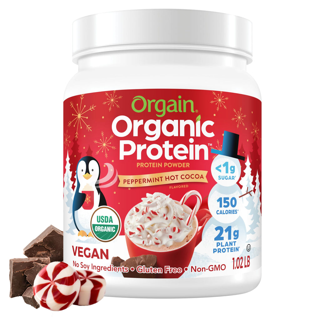 Orgain Organic Vegan 21g Protein Powder, Peppermint Hot Cocoa, 1.02 lb