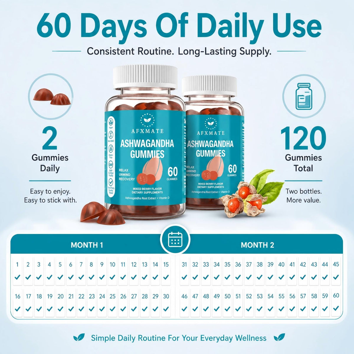 AFXMATE Ashwagandha Gummies with Vitamin D3 - 120 Gummies - image 4