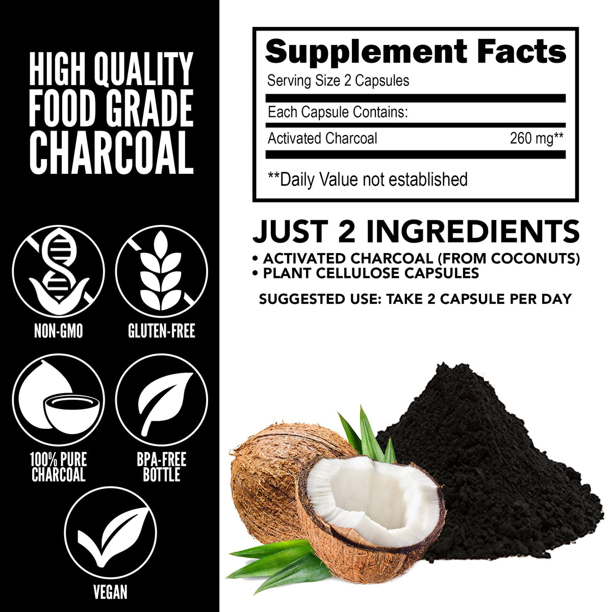 Yerba Prima Activated Coconut Charcoal - 60 Vegetarian Capsules - image 5