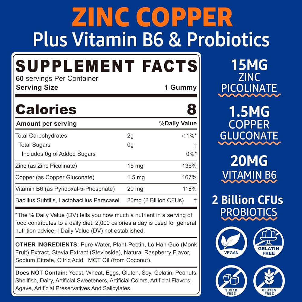NEVISS Zinc Gummies with Copper + Probiotics