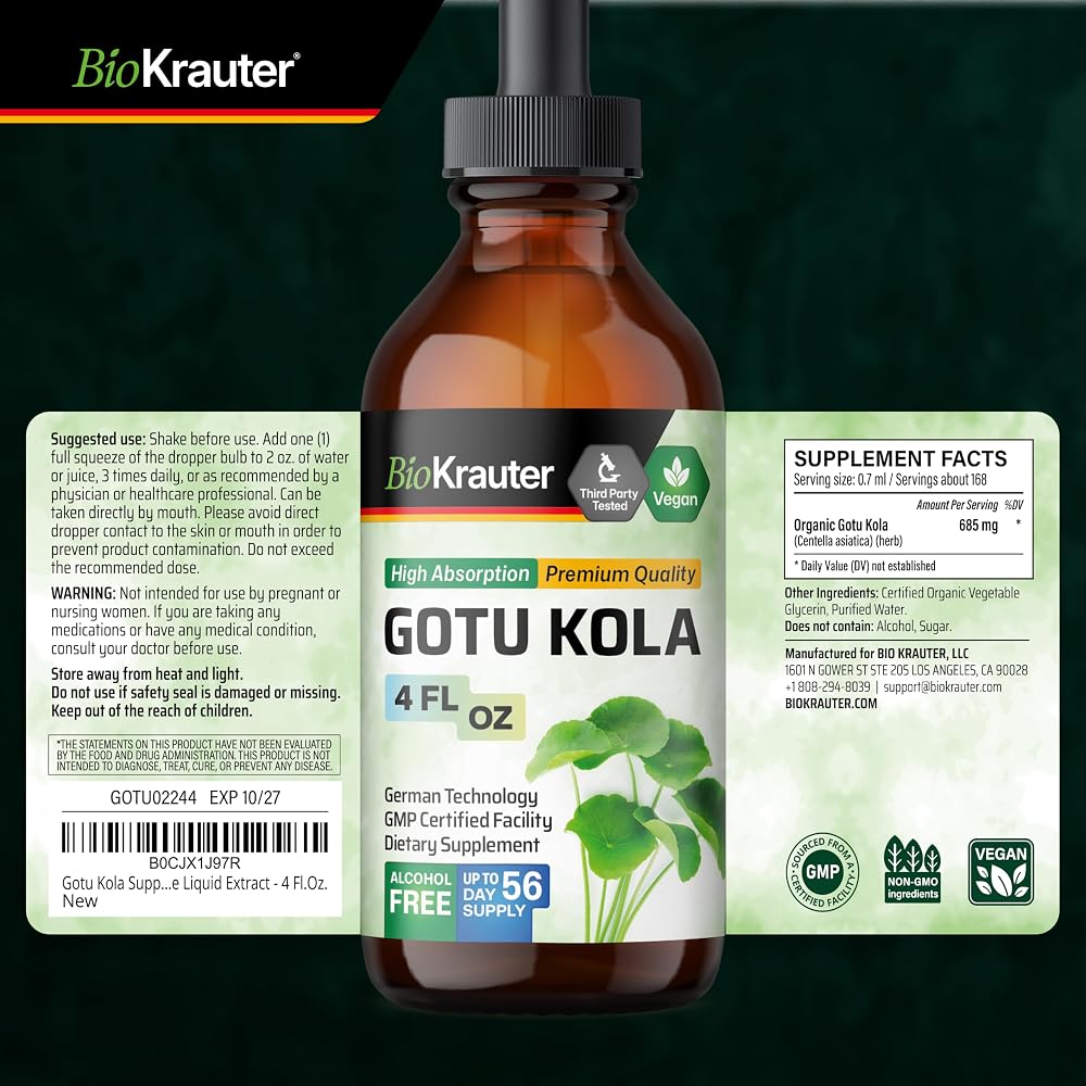 BIO KRAUTER Gotu Kola Tincture - Centella Asiatica - Promotes Focus