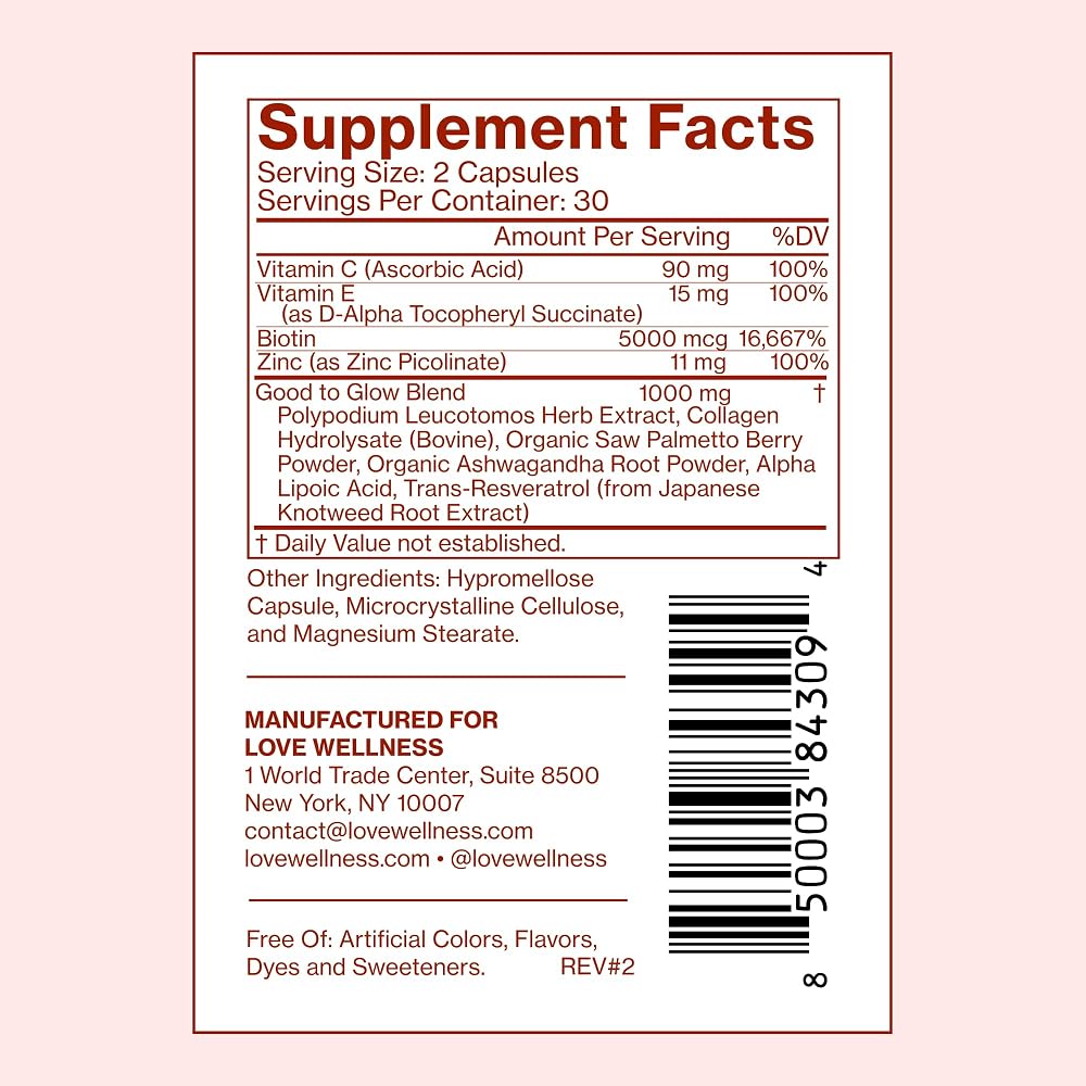 Love Wellness Good to Glow Collagen Biotin Capsules - 60 Count - image 6