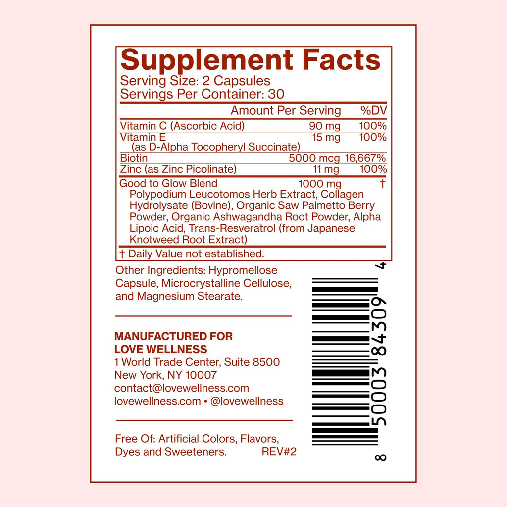 Love Wellness Good to Glow Collagen Biotin Capsules - 60 Count - image 6