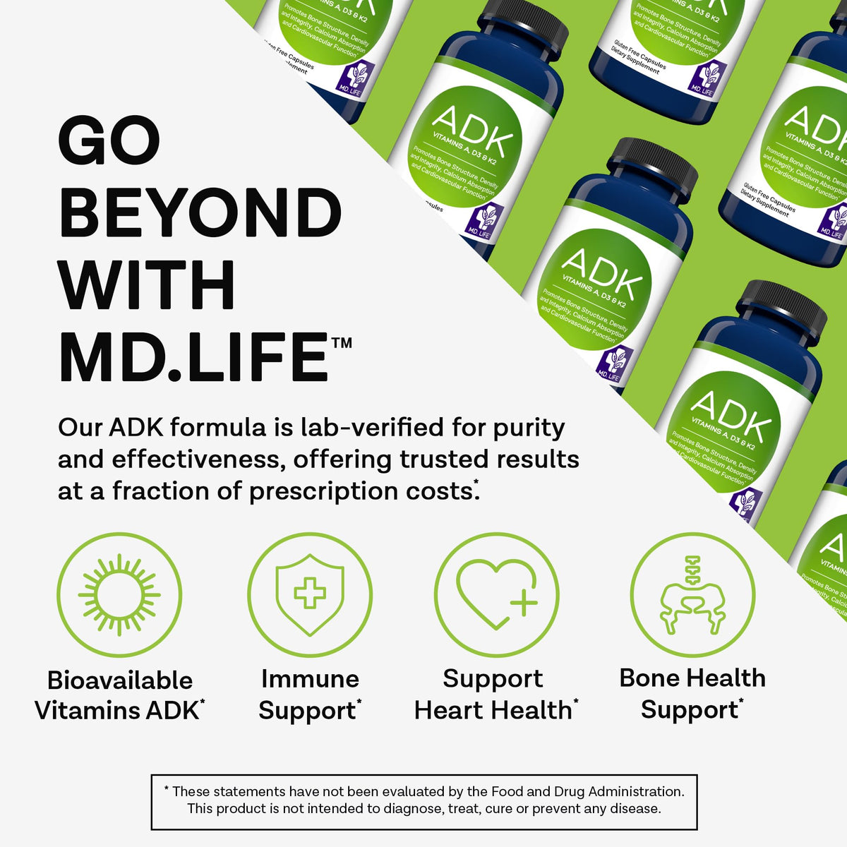 MD.LIFE ADK Vitamin Supplement with D3 and K2 - 90 Capsules - image 2