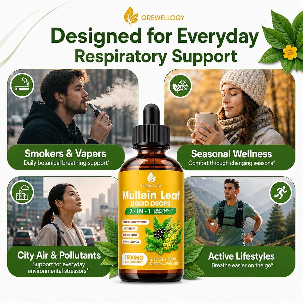 Grewellogy Mullein Drops for Lungs, 7-in-1 1500mg - 2 Fl Oz - image 5