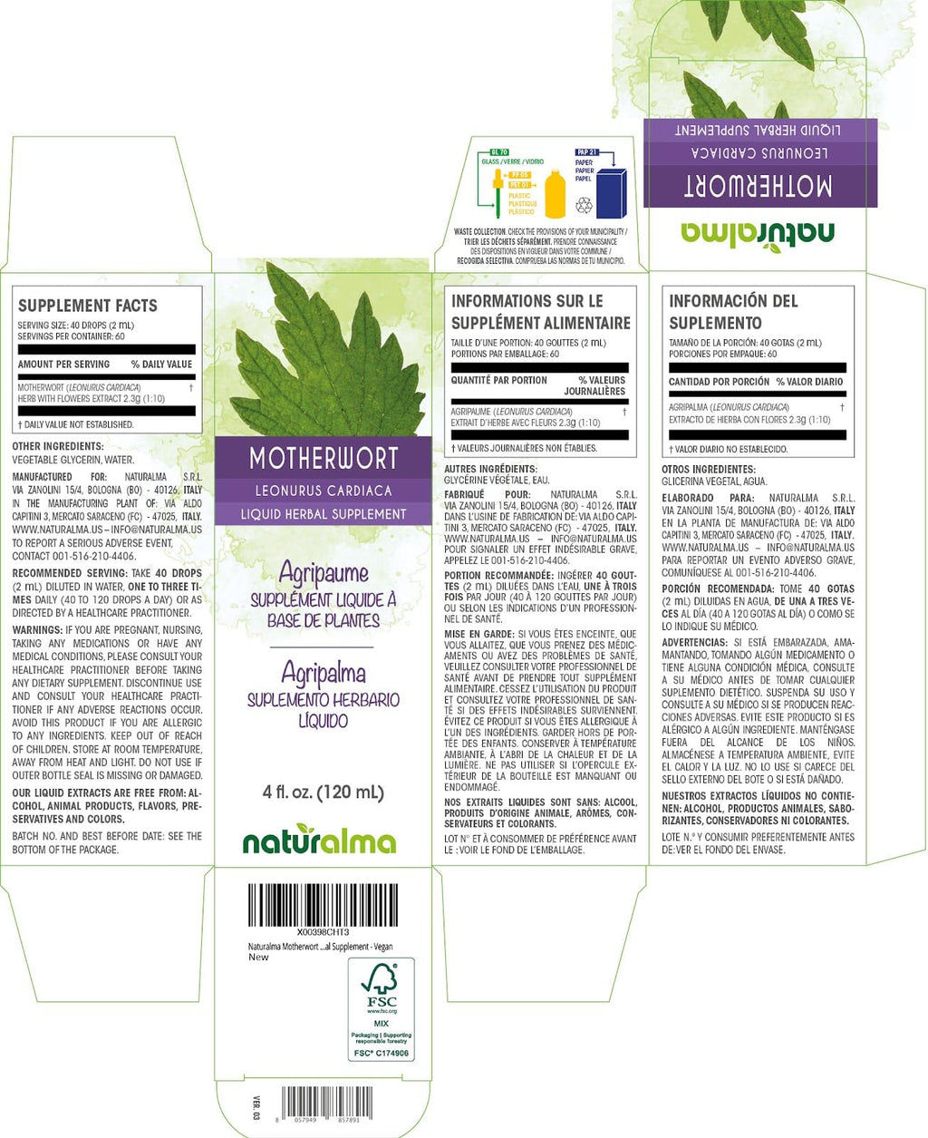Naturalma Motherwort Herb Liquid Extract - 4 fl oz - image 2