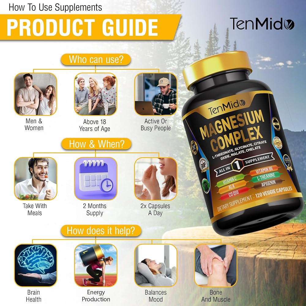 Tenmido Magnesium Complex Supplement - 120 Capsules - image 6