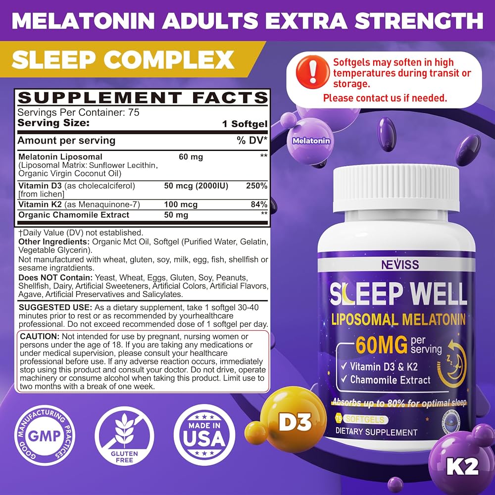 NEVISS Melatonin 60mg for Adults High Dose